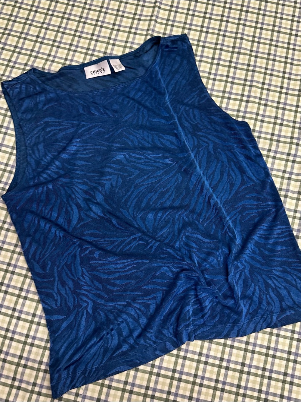 Vintage Y2K Chico’s Blue Textured Tank | Leaf Print | Made in USA | Size 3 (XL)